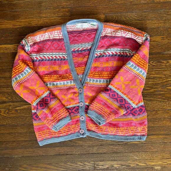 SEGRETS sun prints  Women's Pink and blue vintage cardigan - Picture 3 of 6